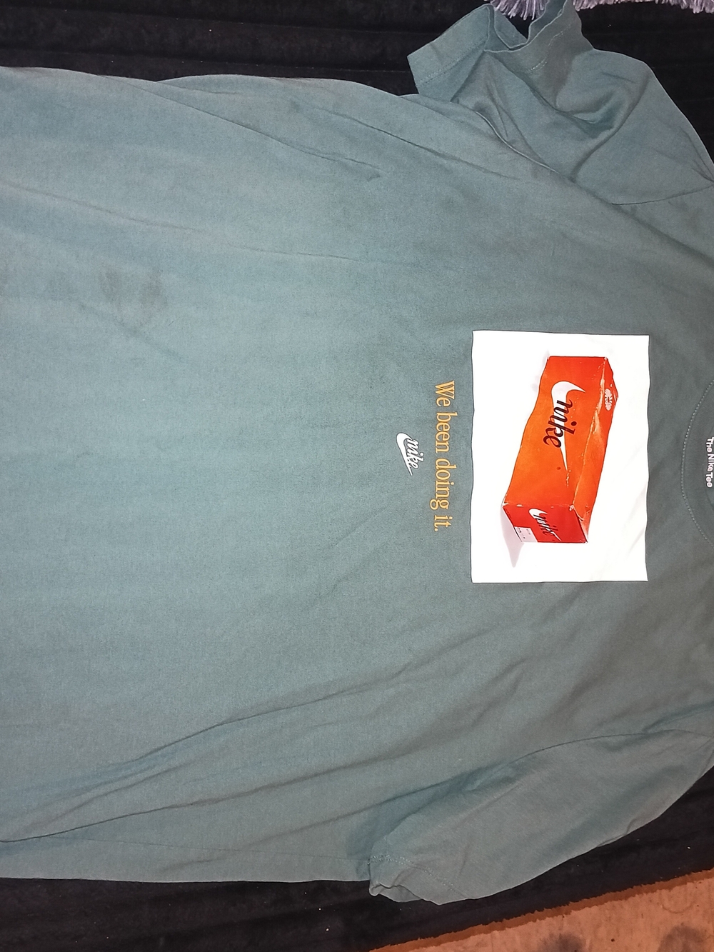 Nike Men's Teal Graphic Short-Sleeve Tee with Orange Shoebox Print